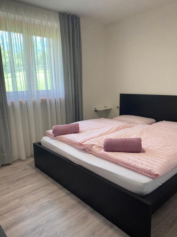 La ValleAl Tiglio Rooms的卧室内的一张带两个枕头的床