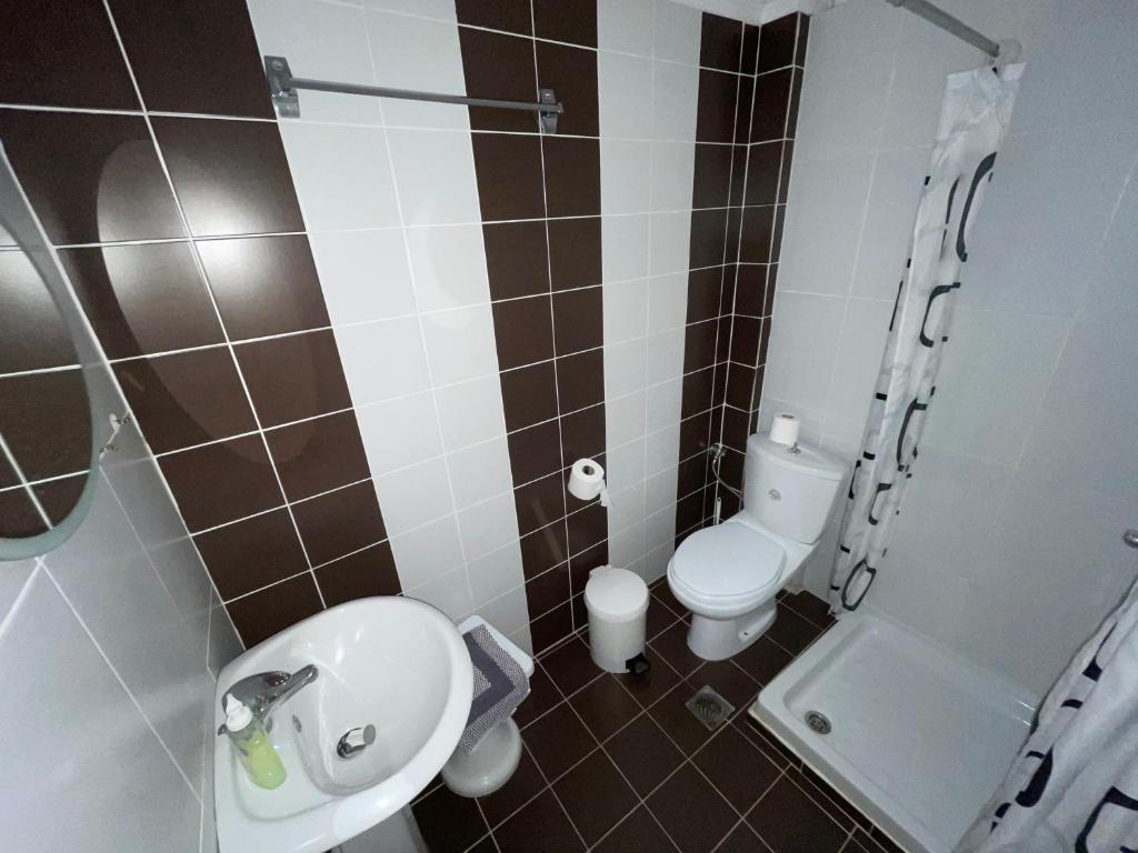 克里皮吉Hotel Pighi的一间带卫生间和水槽的小浴室