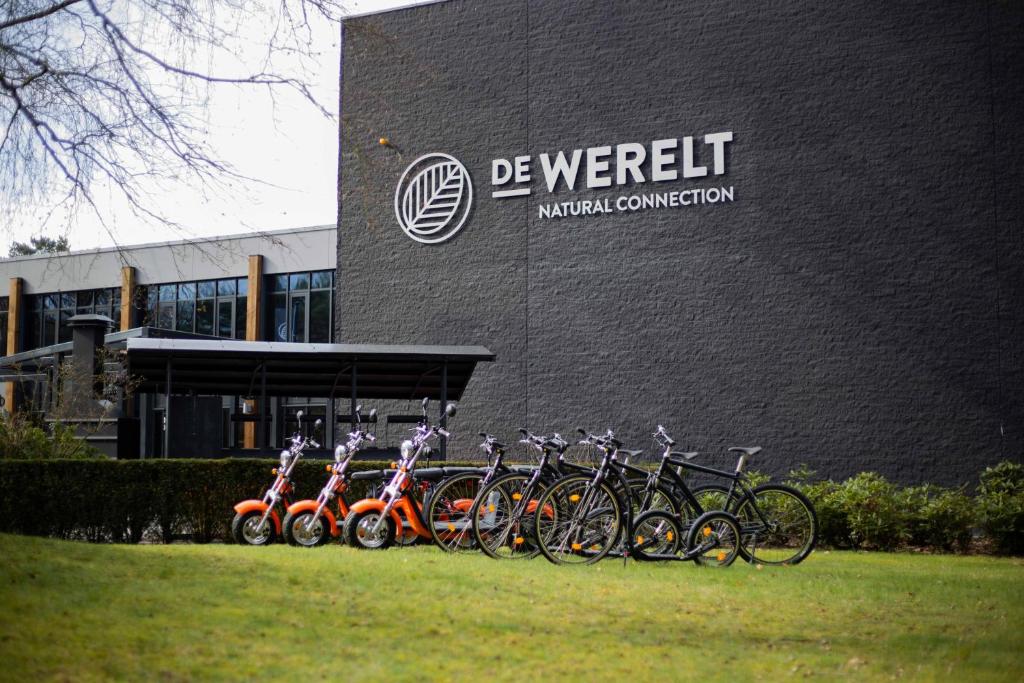 卢特伦Hotel de Werelt的停在大楼前的一群自行车