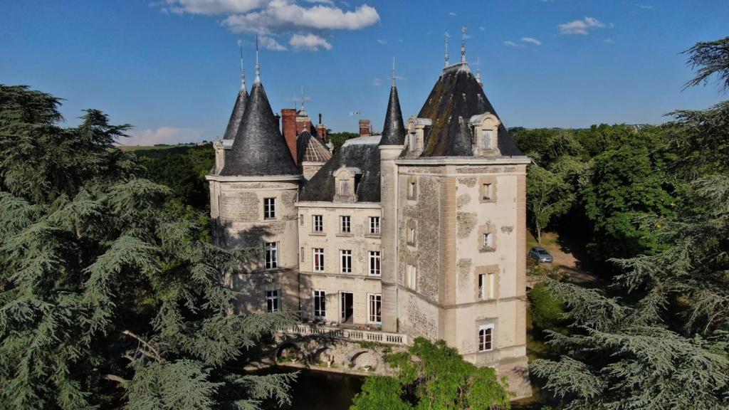 Saint-Bonnet-les-OulesChâteau de Saint Bonnet les Oules的一座古堡,在树上的一座桥上