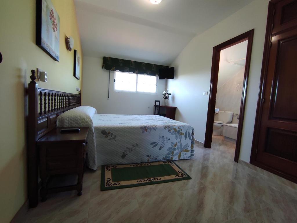 阿兰扎达Pension Casa Carmela的一间卧室设有一张床和一间浴室。