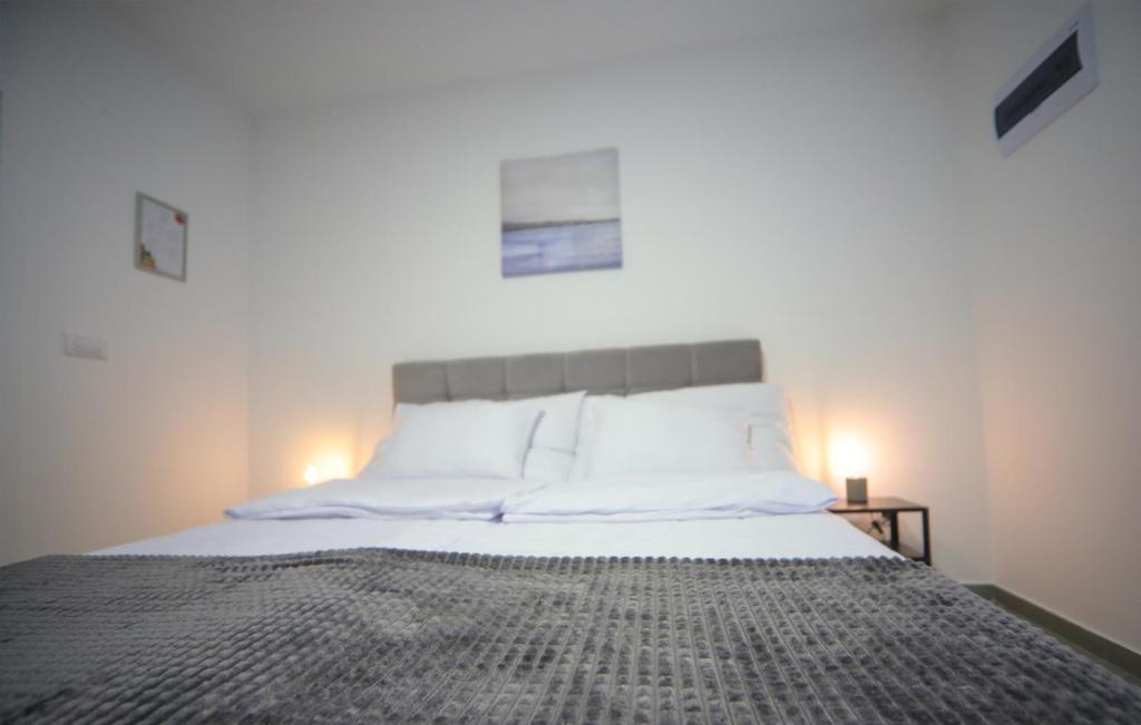 大格拉迪什泰Code Srebrno Jezero的一间卧室配有一张带白色床单的大床