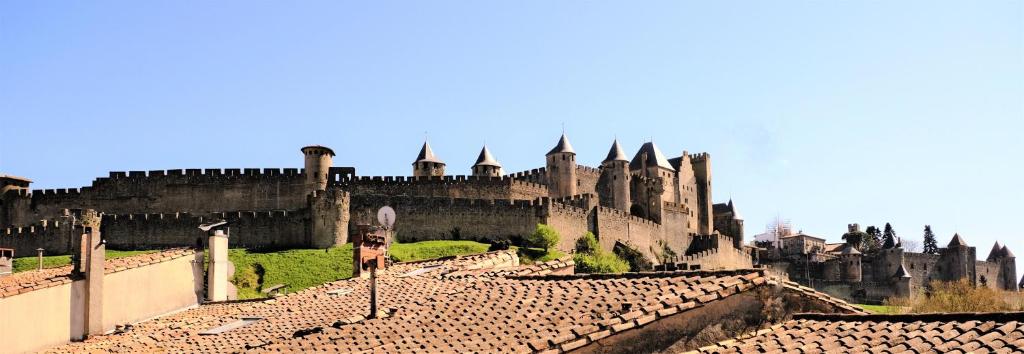 卡尔卡松A l'ombre des remparts的一座拥有众多建筑的大型城堡