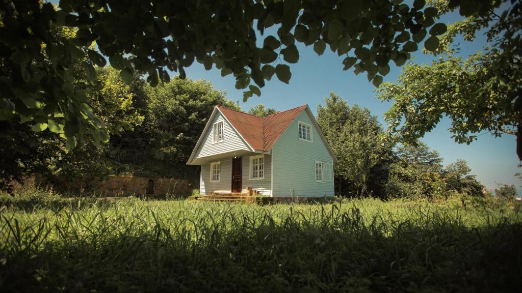 Ch'aisubaniЭко-дом в горах的田野上带红色屋顶的小房子