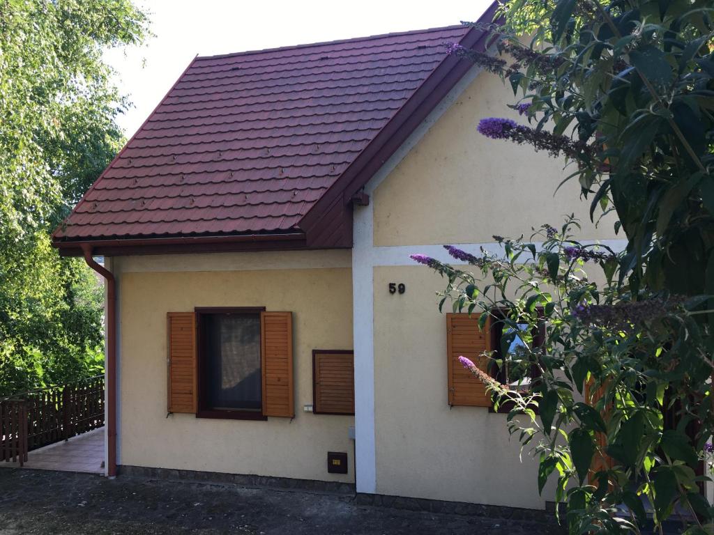 蒂豪尼Iris Vendégház的一间红色屋顶的小房子