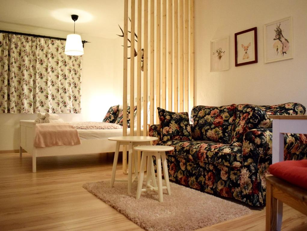 格绍Gosau Apartment 006的客厅配有沙发和1张床