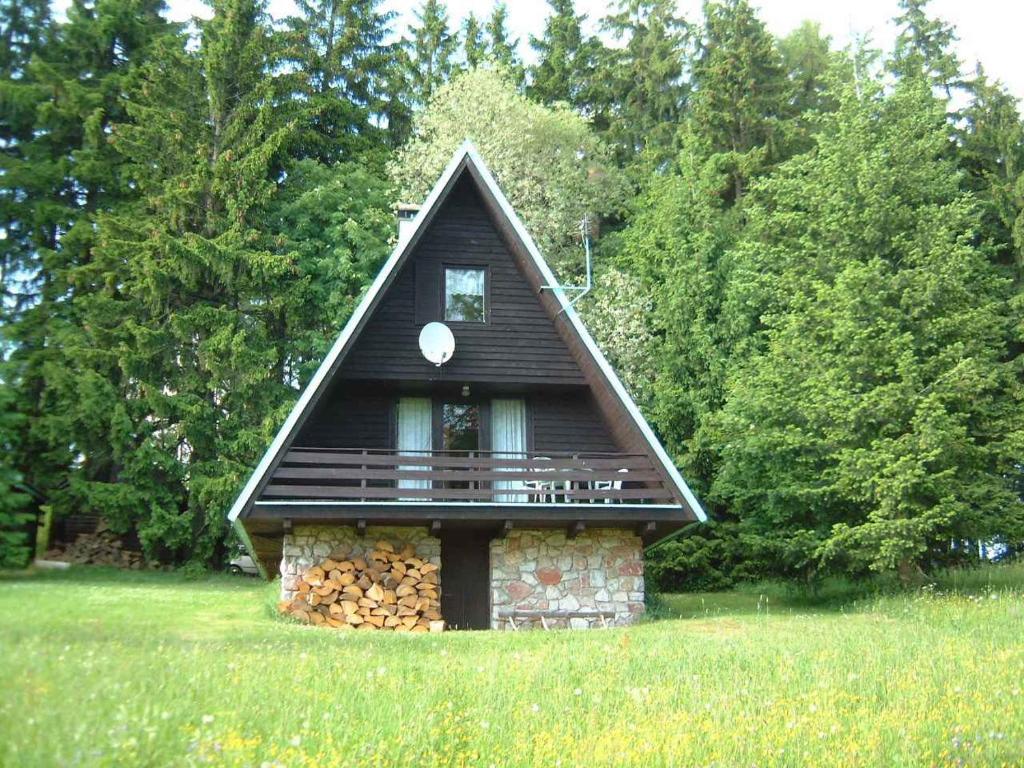 斯特拉兹内Holiday home Strazne/Riesengebirge 2326的田野顶部有屋顶的小房子