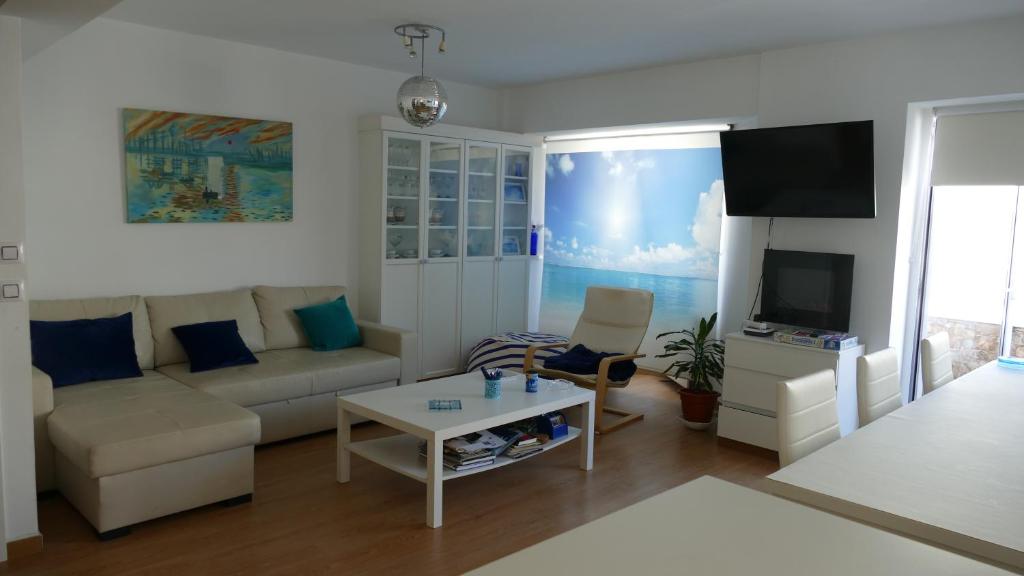 奥莱罗斯Piso en Santa Cristina, a 150 m de la playa的带沙发和电视的客厅