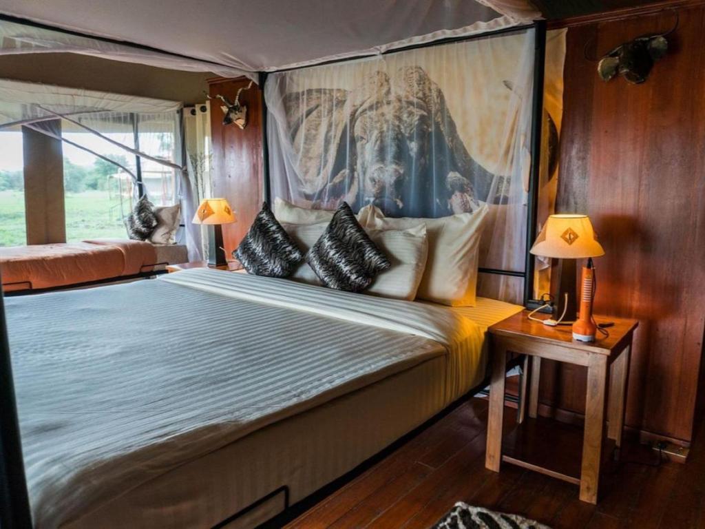 塞伦盖蒂国家公园Serengeti Sound of Silence的卧室配有带枕头的天蓬床