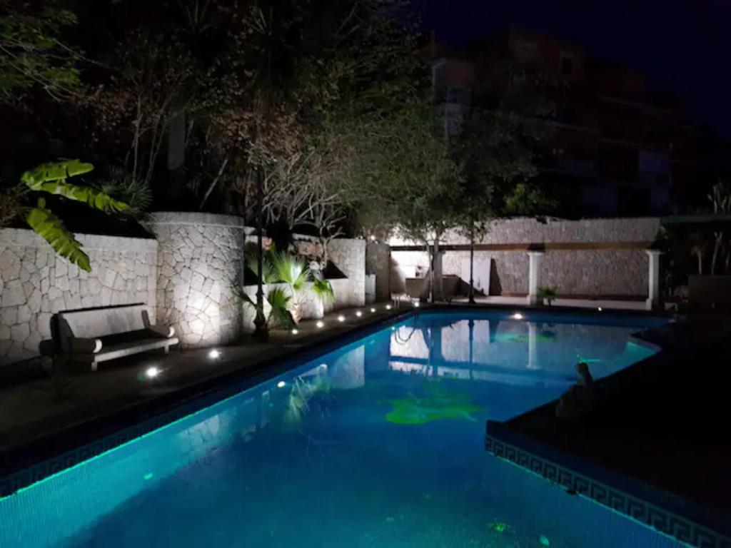 马略卡岛帕尔马Palma Ambassador Center ETV14825的夜间大型游泳池
