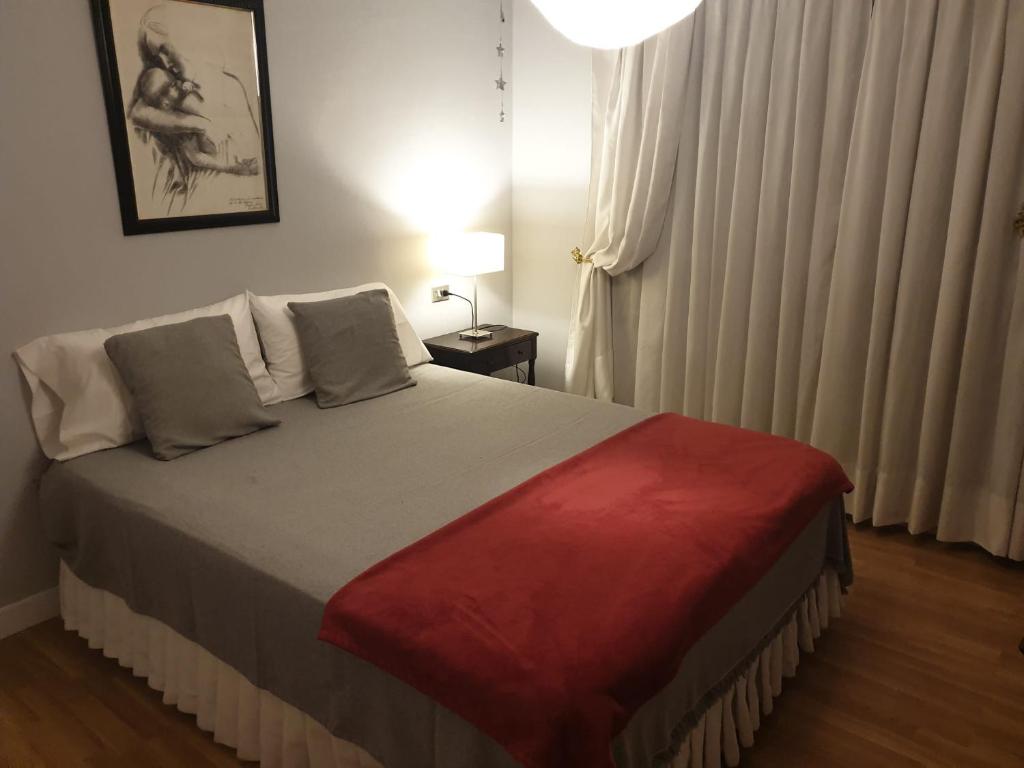 维戈Apartamento Velázquez Moreno的一间卧室配有一张带红色毯子的大床