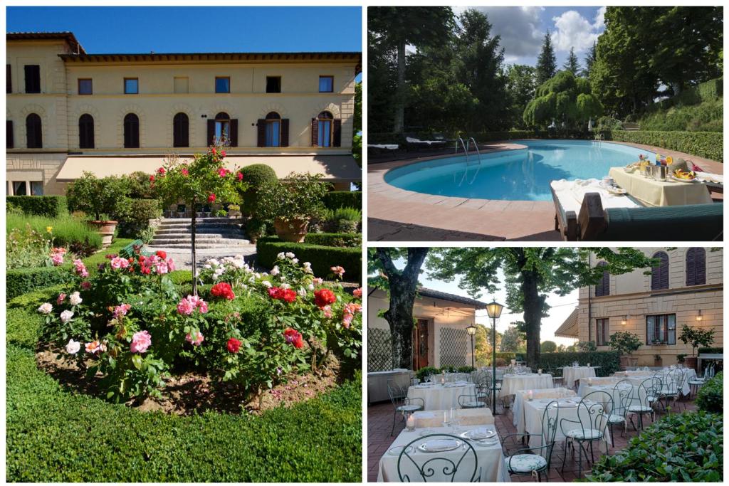 锡耶纳Villa Scacciapensieri Boutique Hotel的房屋和游泳池三幅画的拼合
