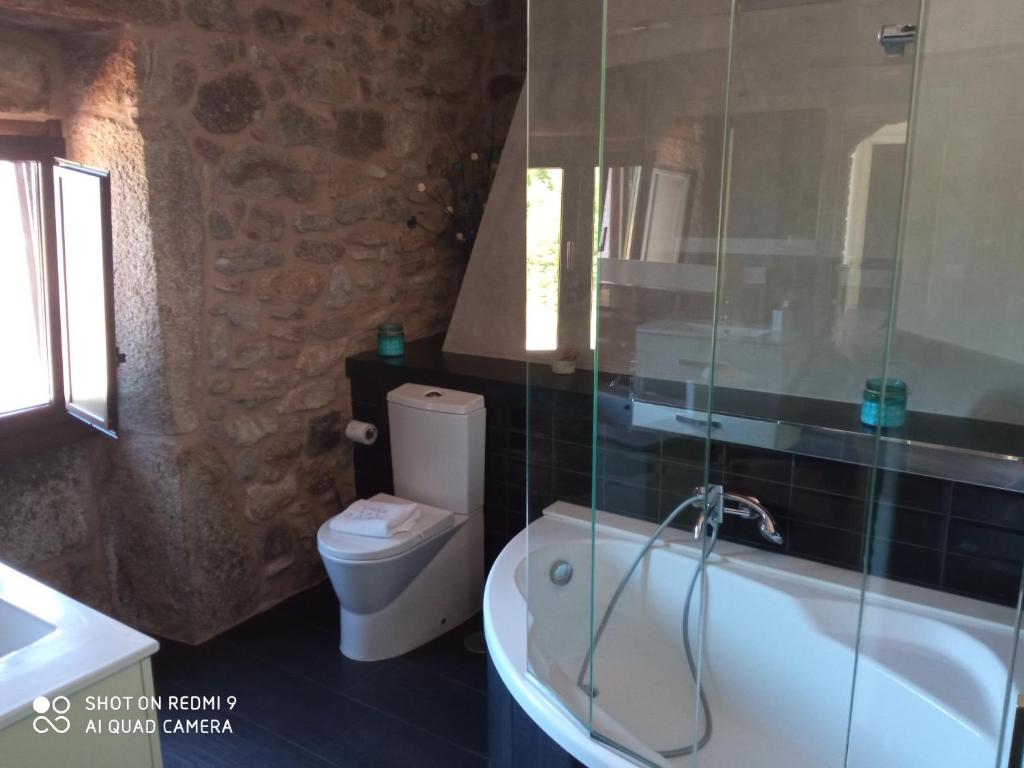 SerantesCasa O Gures的带浴缸、卫生间和盥洗盆的浴室