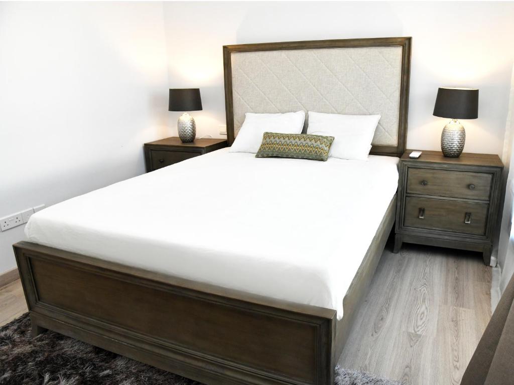 尼科西亚BAZ TOWER的一间卧室设有一张大床和两个床头柜