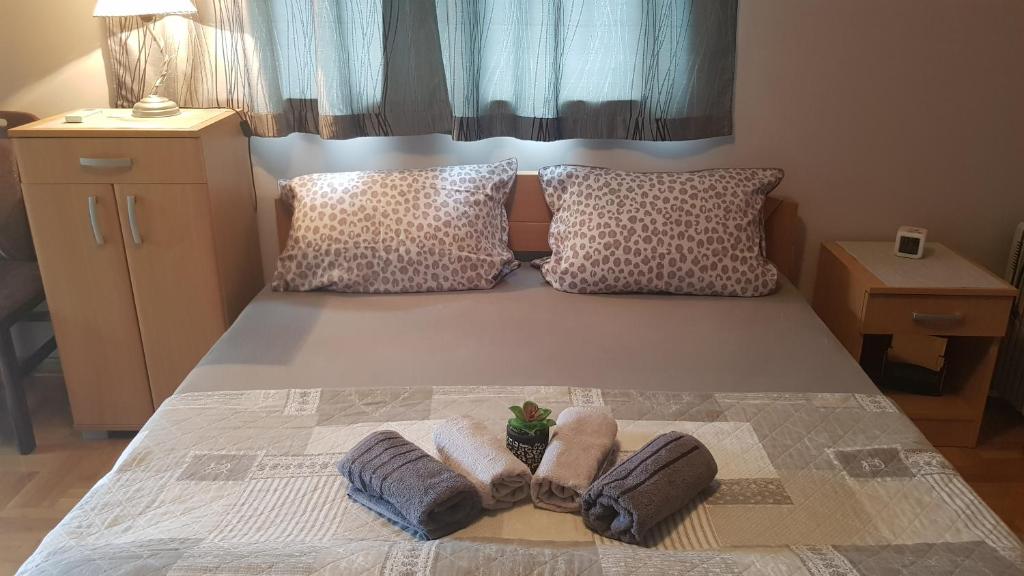 弗尔尼亚奇卡矿泉镇Apartmani V&F的一间卧室配有一张床,上面有两条毛巾
