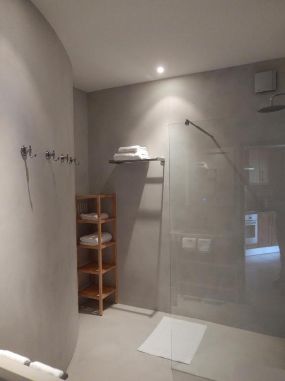 法鲁Monte-Bougainvillea的带淋浴的浴室和玻璃门