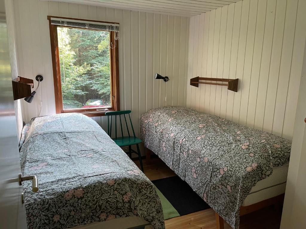 Munka-LjungbyFyrvägen 13 'Ydermossa' NEW!的带窗户的客房内的两张床
