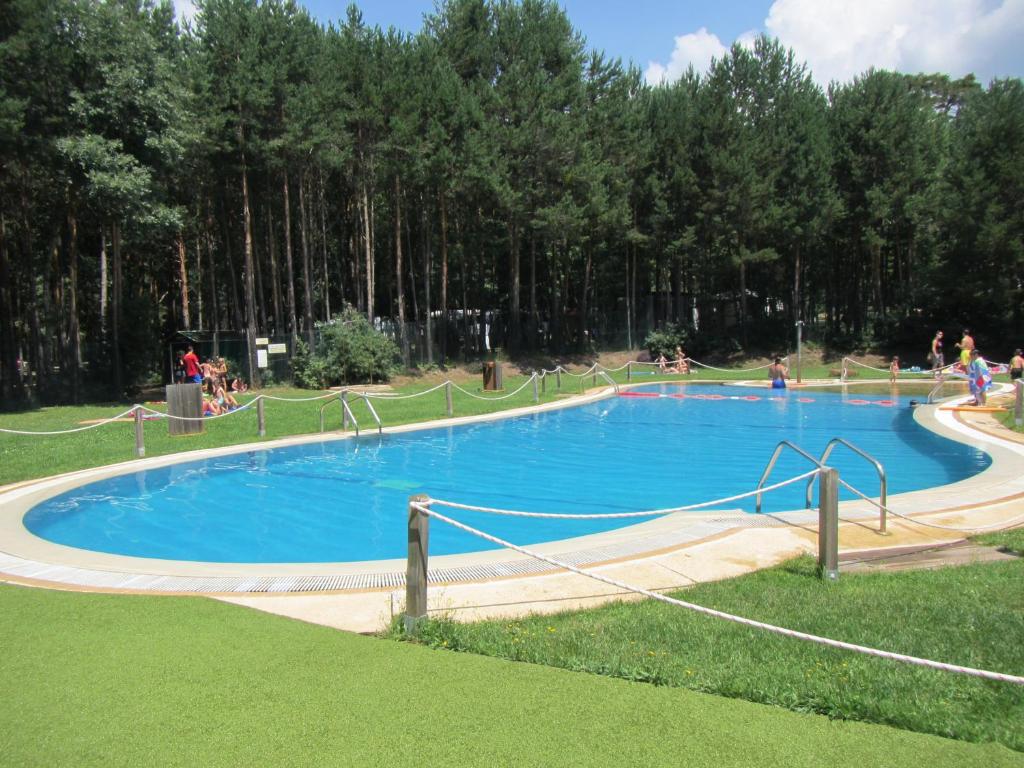 比努埃萨Camping Cobijo的公园里有人的大型游泳池