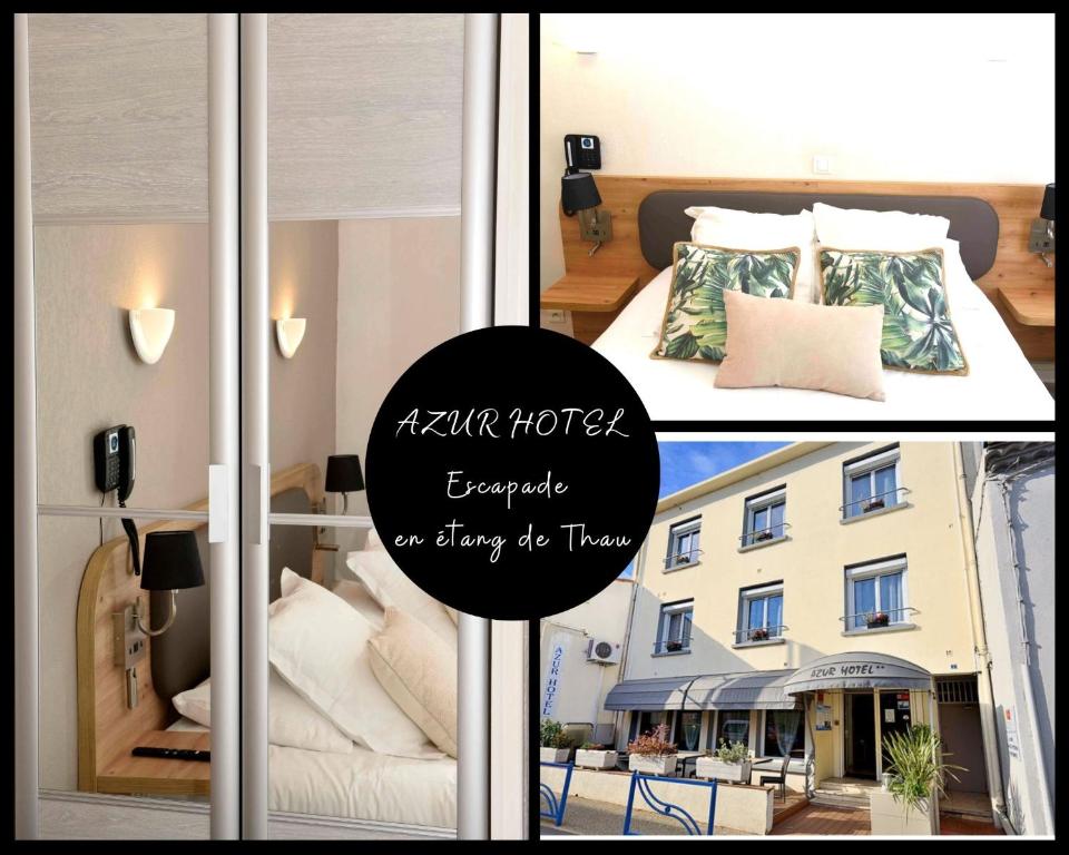 巴拉吕克莱班Azur Hotel的一间设有一张床和窗户的客房,位于大楼内