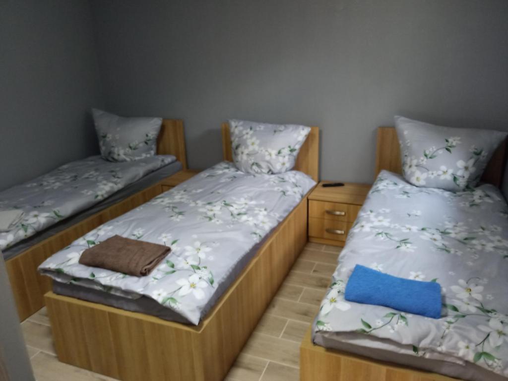 马佐夫舍地区格罗济斯克M3 - Mieszkanie 2 pokoje , kuchnia , łazienka的双床间设有2张单人床。