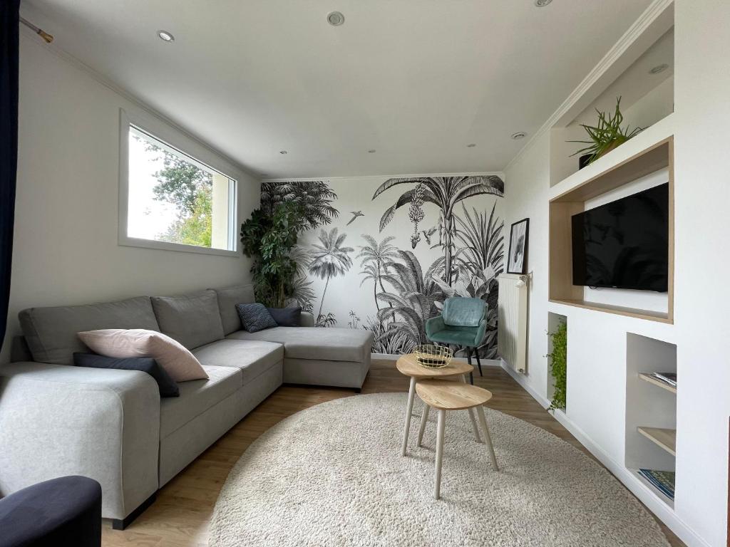 圣洛Les sapins verts -inspiration deluxe的带沙发和电视的客厅