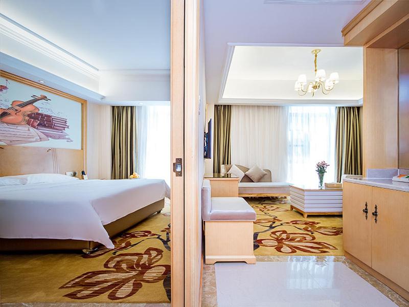 武汉维也纳酒店 (武汉兴业路石桥地铁站店)的酒店客房设有床和客厅。