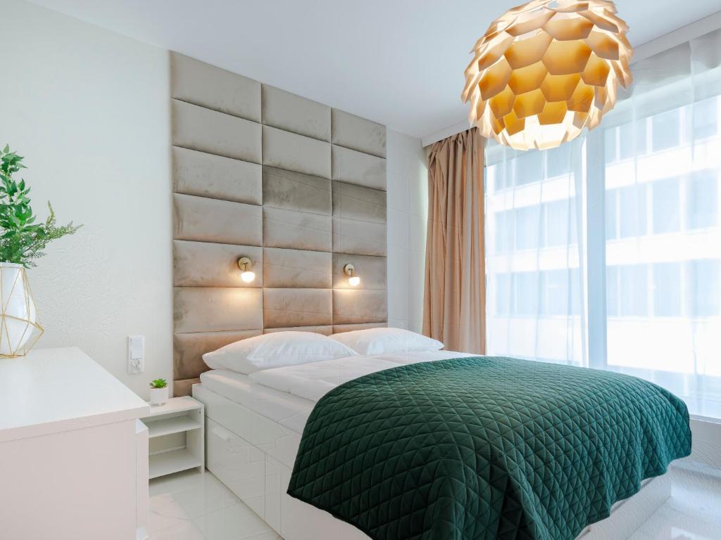 斯维诺乌伊希切VacationClub ApartPark Lividus Apartament 137的一间卧室设有一张床和一个大窗户