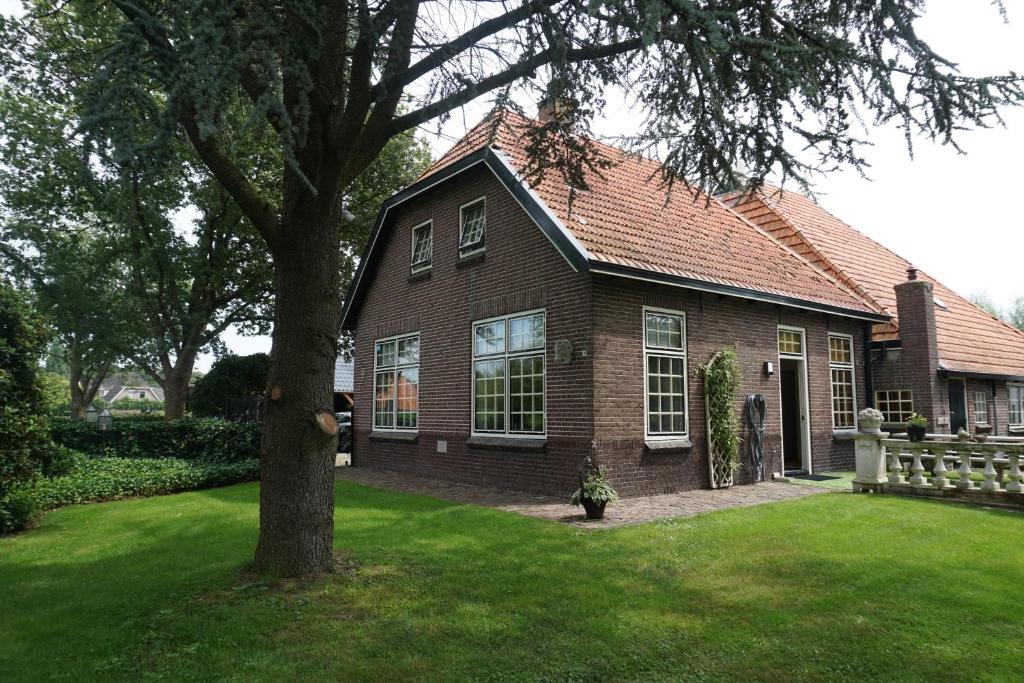 ZandhuizenCharmantbuiten的院子里一棵树的棕色砖屋