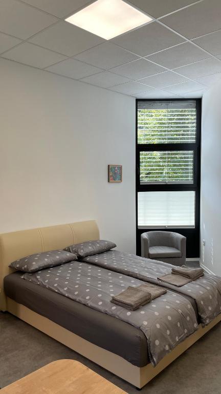 斯玛杰克托莱塞Simba Apartment B的一间卧室设有一张大床和一个窗户。