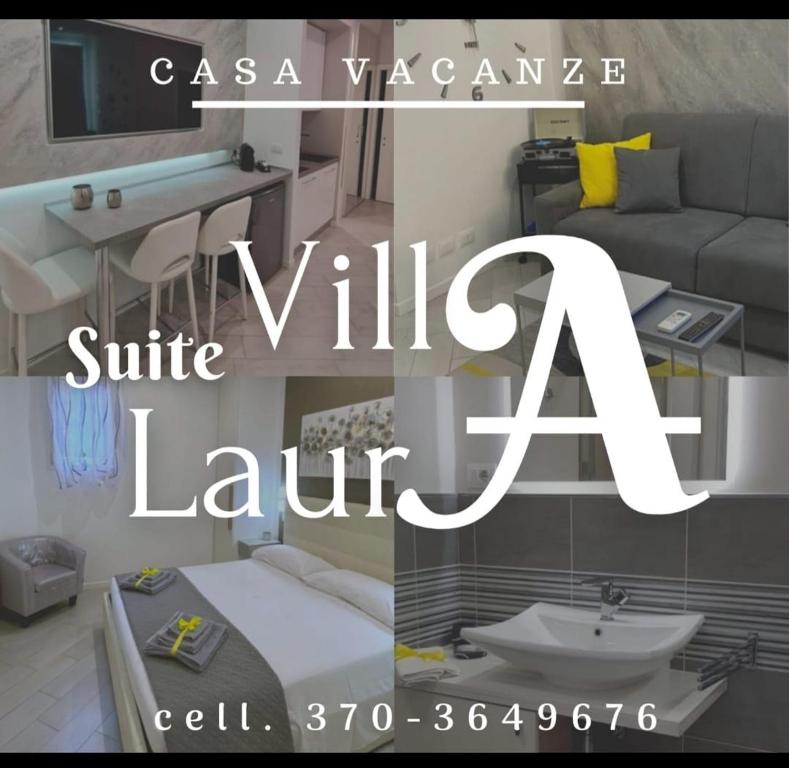 博洛尼亚SUITE VILLA LAURA的一张沙发和一个水槽的房间的拼贴