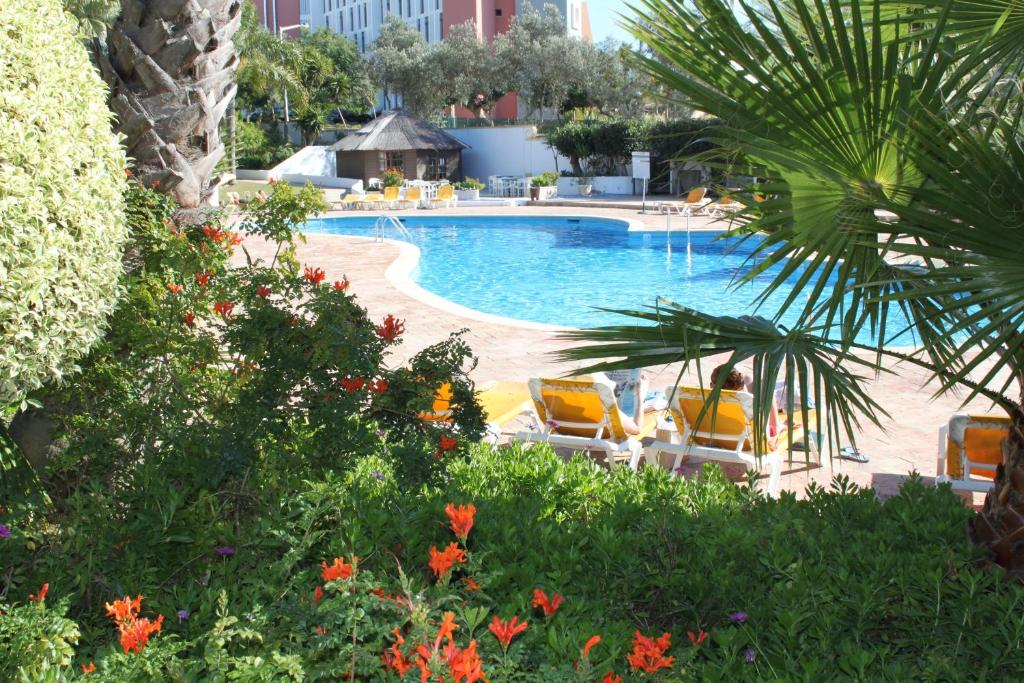 阿尔沃尔Alto Club Apartments的度假村内带2把躺椅的游泳池
