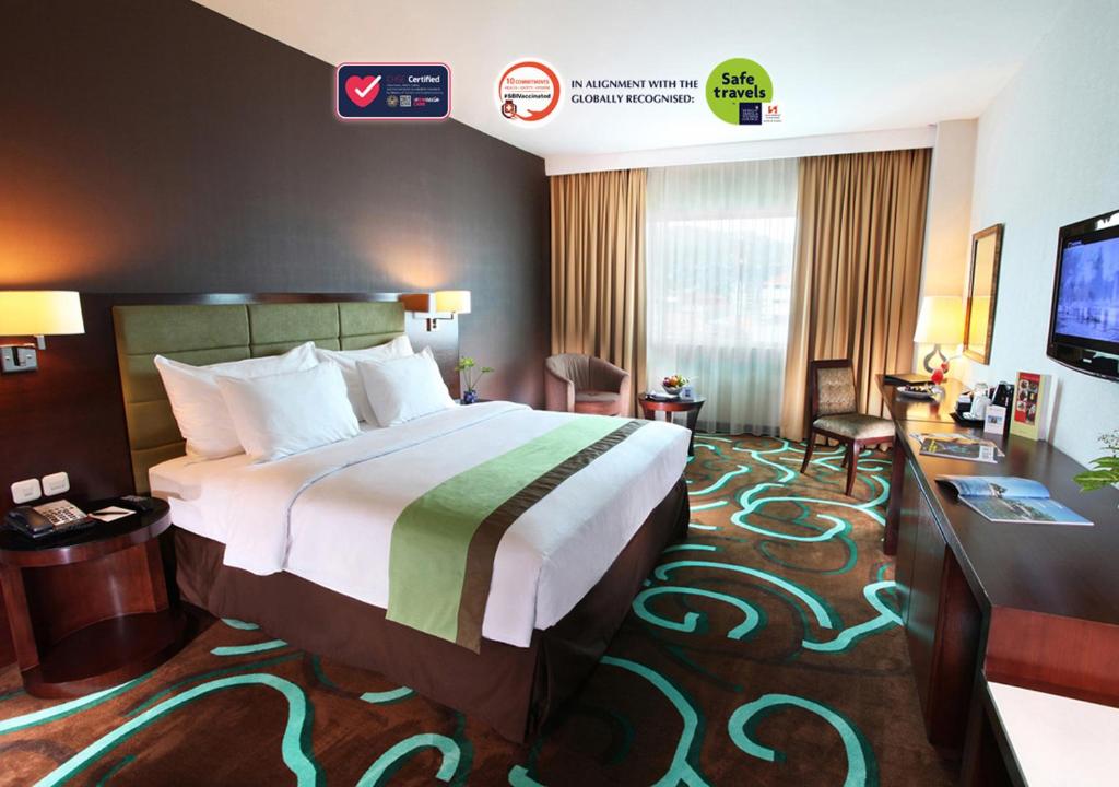 安汶安汶瑞雅酒店的酒店客房设有一张大床和一台电视。