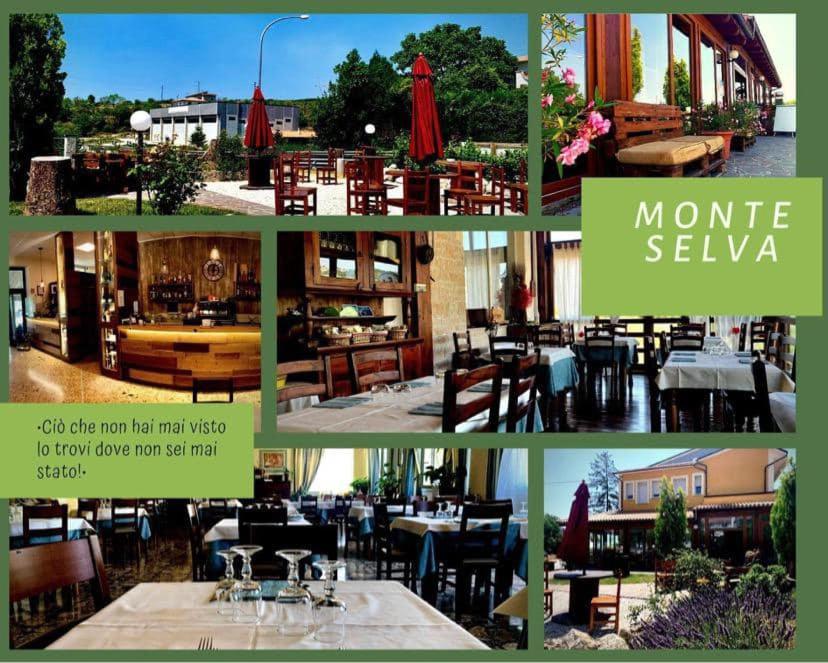百瑞思西亚诺Albergo Ristorante Monte Selva的餐馆不同图片的拼贴