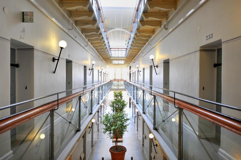 斯德哥尔摩STF朗霍尔曼旅馆的建筑里两棵盆栽的走廊