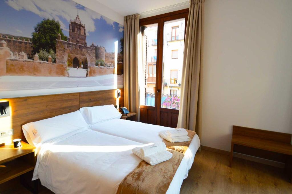 塔拉桑纳阿拉贡Encanto Tarazona的一间卧室设有一张大床和一个大窗户