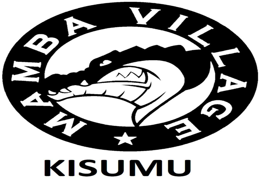 基苏木Mamba Village Kisumu的黑白的标志,圆圈里有蛇