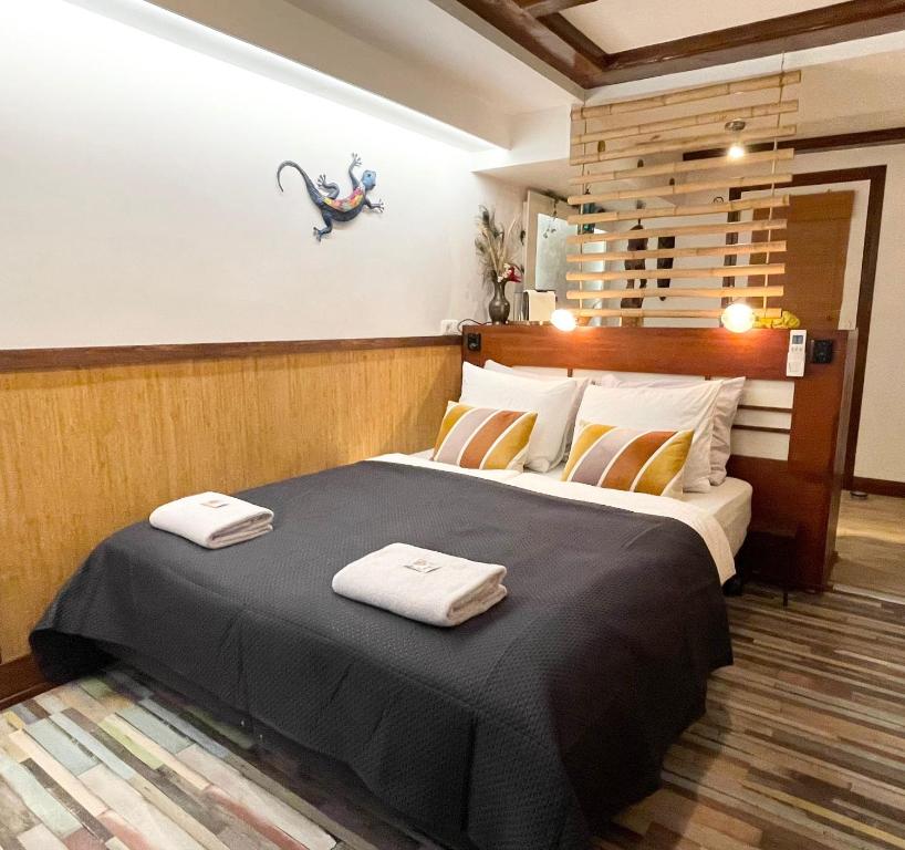 阿姆斯特丹Barrio Amsterdam的一间卧室配有一张大床和两条毛巾