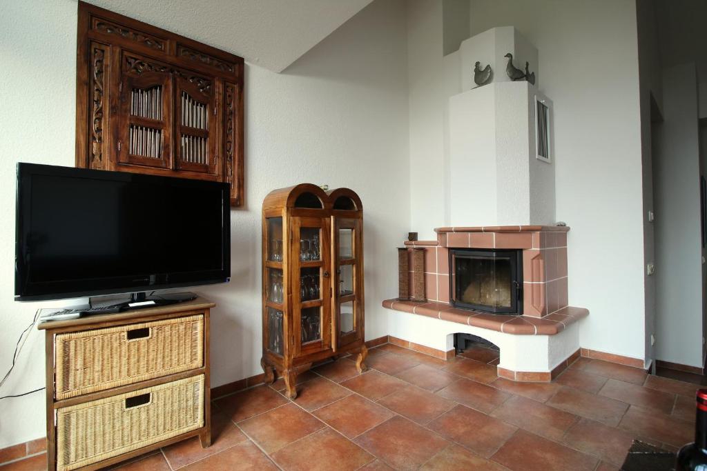 欧巴德伍斯图Ostseekieker的一间带电视和壁炉的客厅