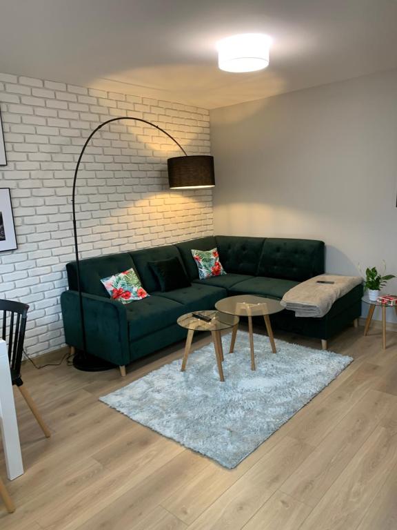 厄尔科Apartment Nadia的客厅配有绿色沙发和桌子