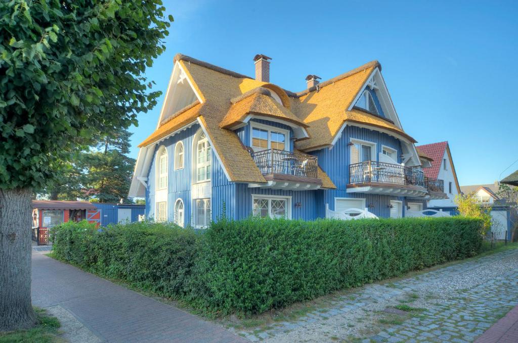青斯特Villa Obendtied, DG-Wohnung "Reet" FW 6的蓝色房子,屋顶黄色