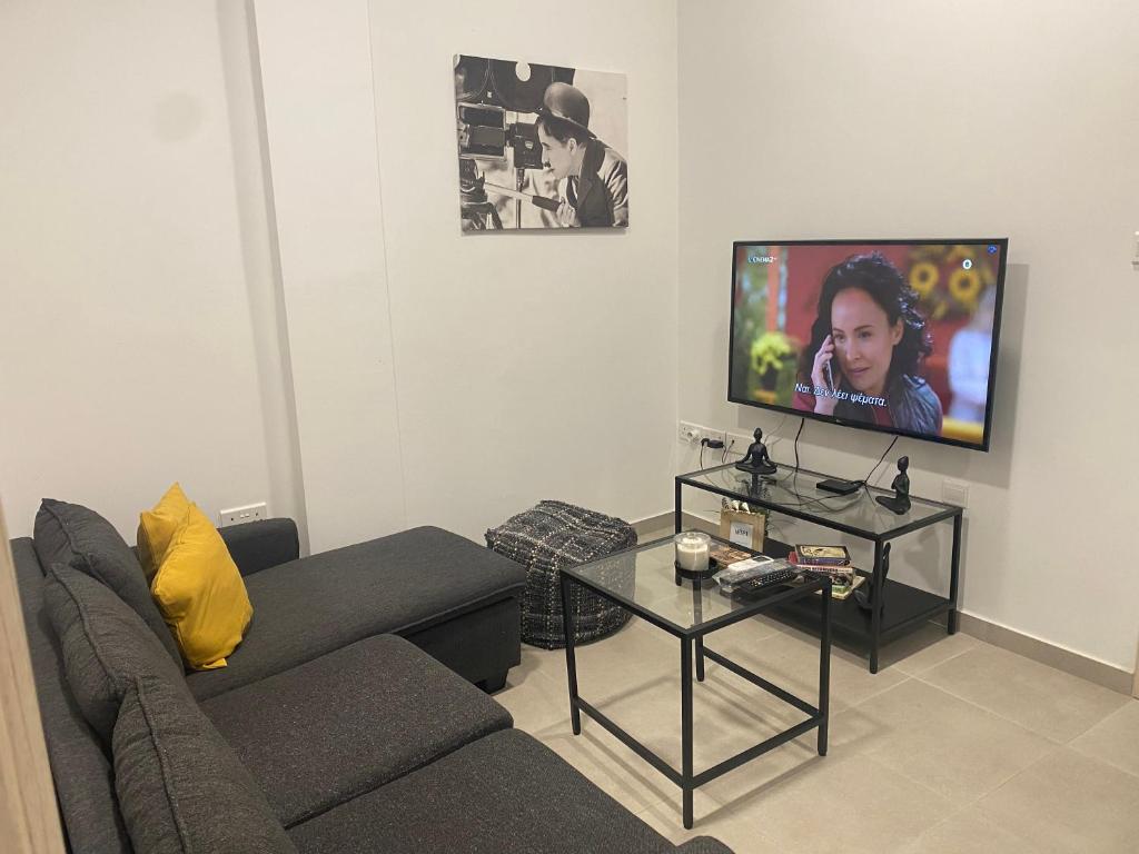 利马索尔Modern City Center Apartment Saripolou 2的带沙发和电视的客厅