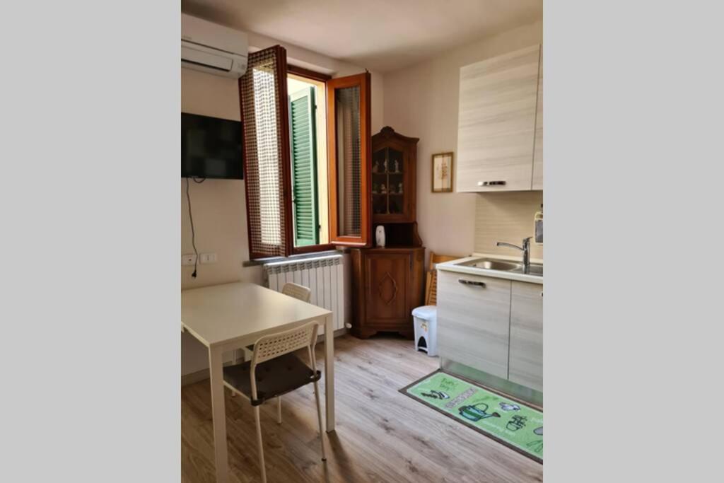 格罗塞托Tranquillo Appartamento in piazza的厨房配有桌子和水槽