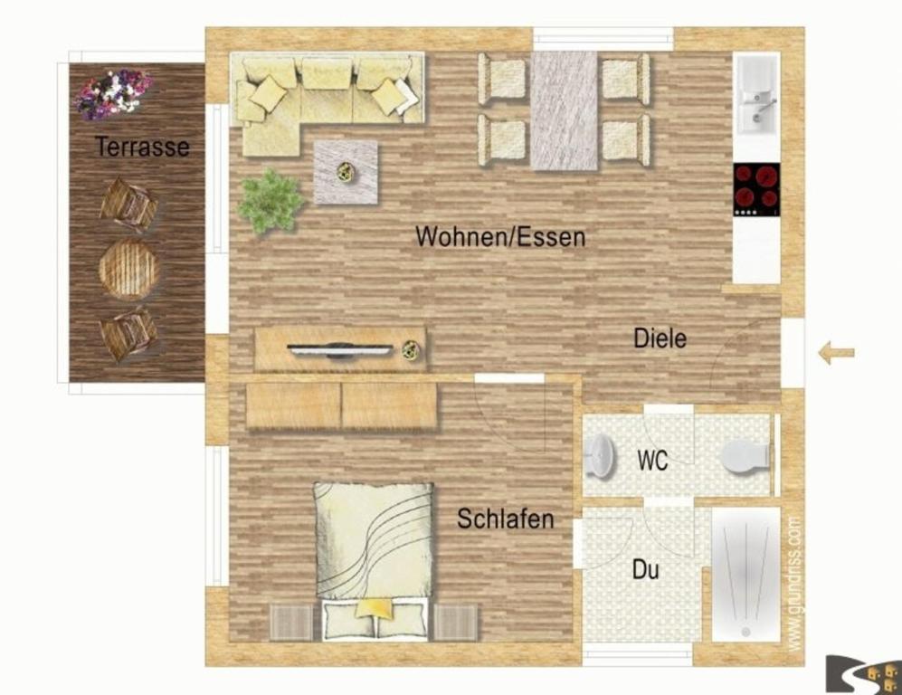 LierschiedAuf dem Rheinsteig的小型公寓的平面图,