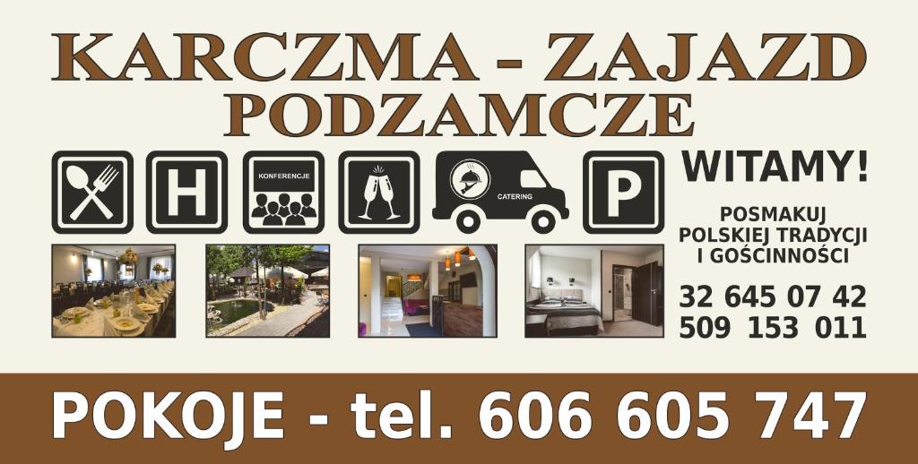 奥尔库什Zajazd Podzamcze的一张挂着房间照片的汽车展海报