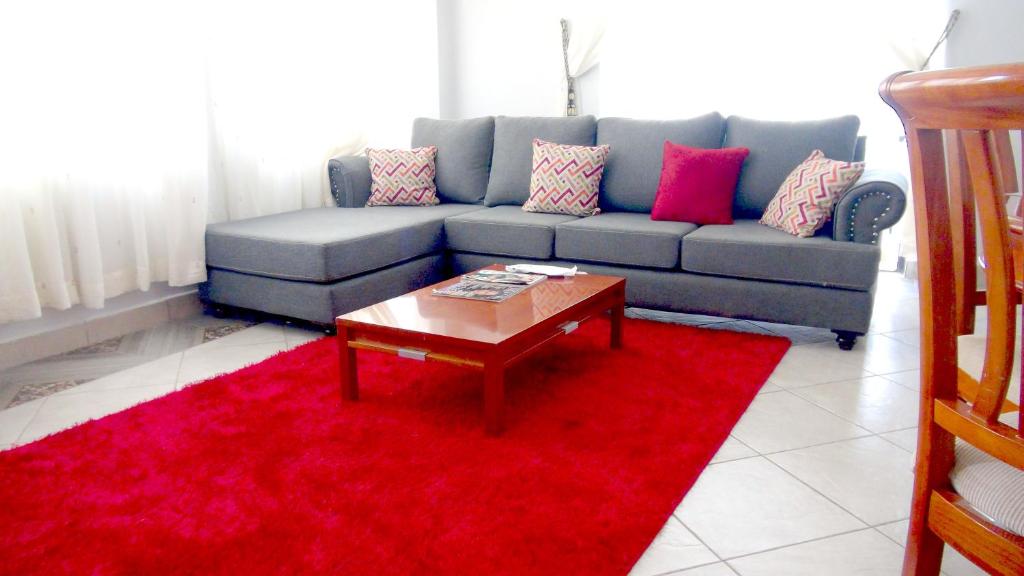 基苏木AVISHAI HOMES的带沙发和红色地毯的客厅