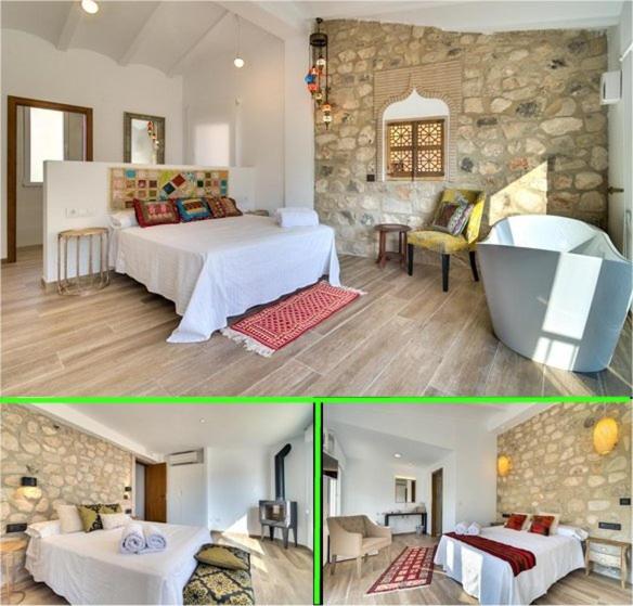 BenissivaEl Secret de la Forada Adult Only的两张图片的酒店客房 - 带一张床和浴缸