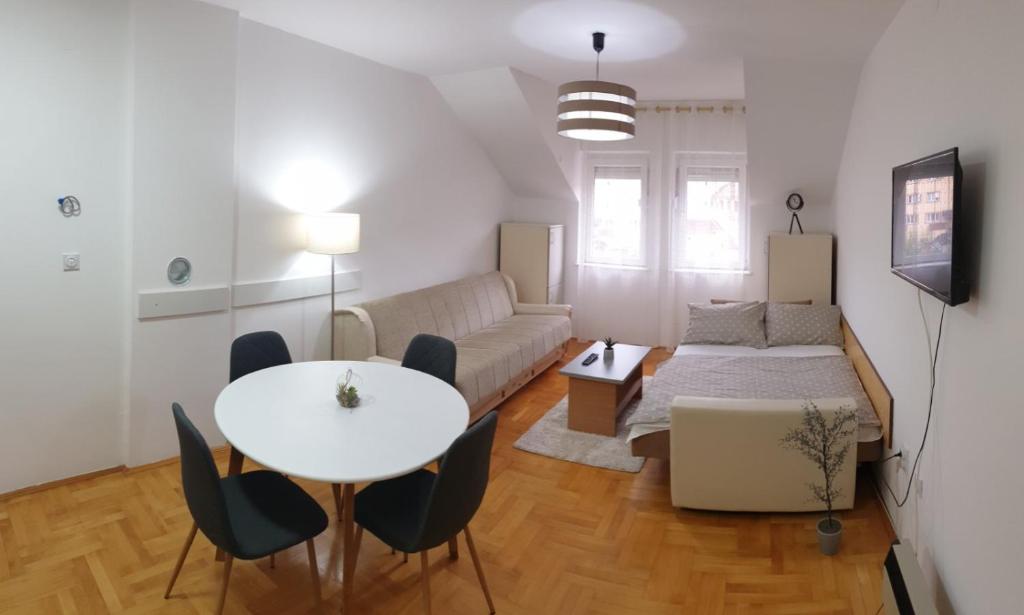 索科矿泉村Apartman Ristić 6的客厅配有桌子和沙发