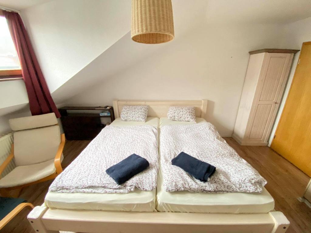 拜尔里舍艾森施泰恩Eisenstein的小客房内的两张床和两个枕头