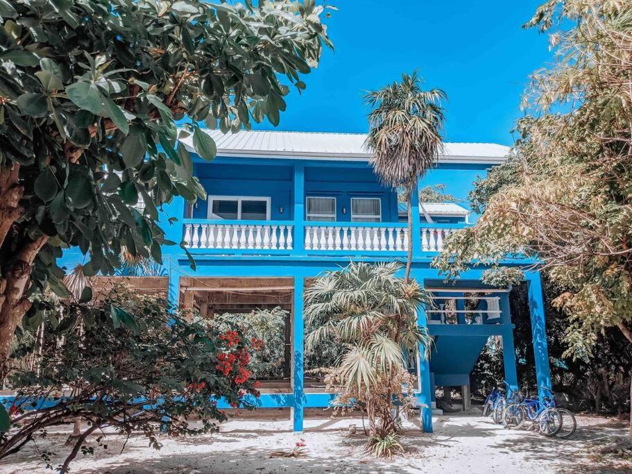 库尔克岛Vacation Home Blue Lotus- Gold Standard Certified的前面有树木的蓝色房子