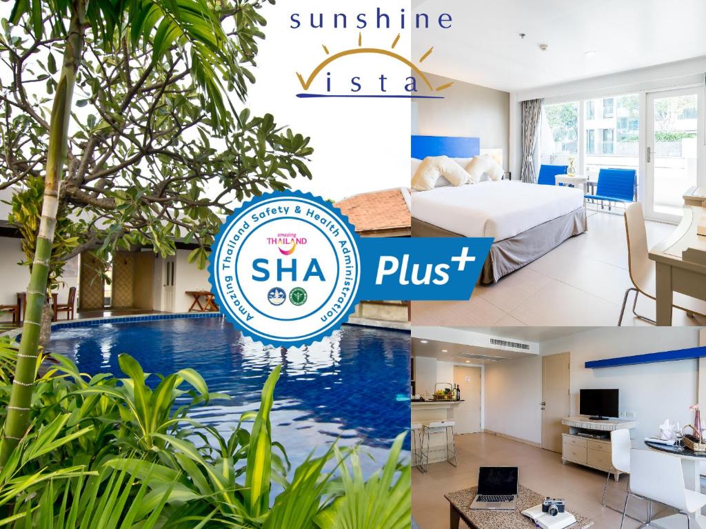 芭堤雅市中心Sunshine Vista Hotel的照片与酒店客房和游泳池相拼合